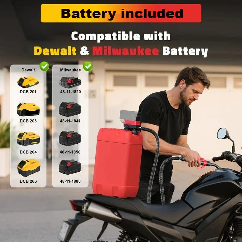 Cordless Fuel Transfer Pump compatible | with DeWalt 20V & Milwaukee 18V Batteries