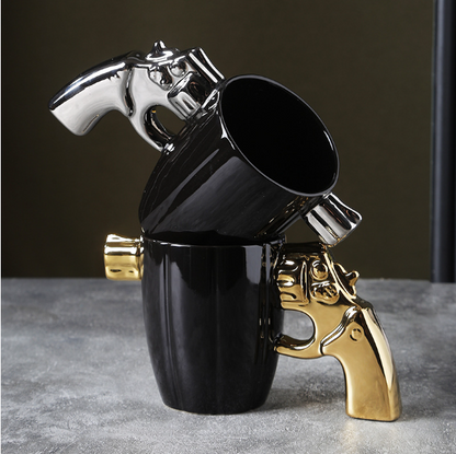 ✅Black & Gold Creative Handle Mug – Unique Ceramic Coffee Cup for Home & Office