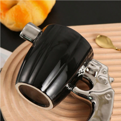 ✅Black & Gold Creative Handle Mug – Unique Ceramic Coffee Cup for Home & Office