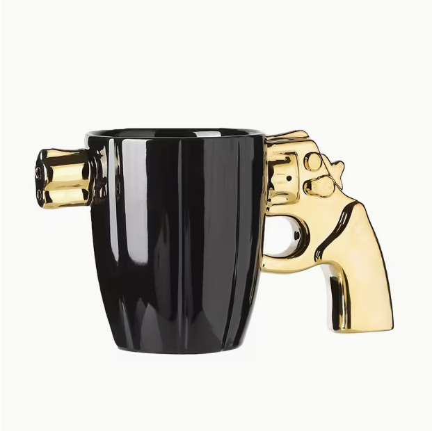 ✅Black & Gold Creative Handle Mug – Unique Ceramic Coffee Cup for Home & Office