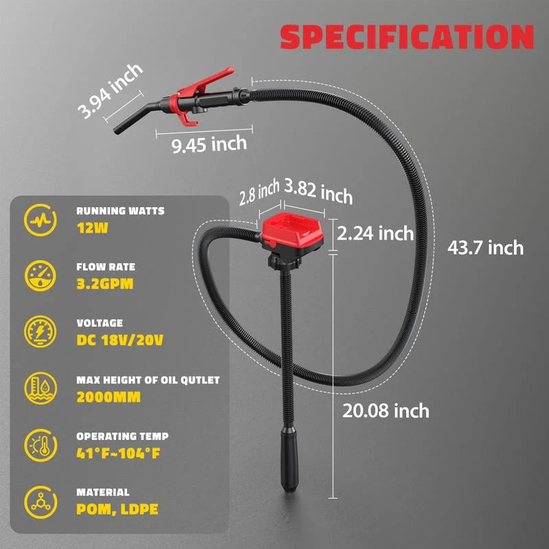 Cordless Fuel Transfer Pump compatible | with DeWalt 20V & Milwaukee 18V Batteries